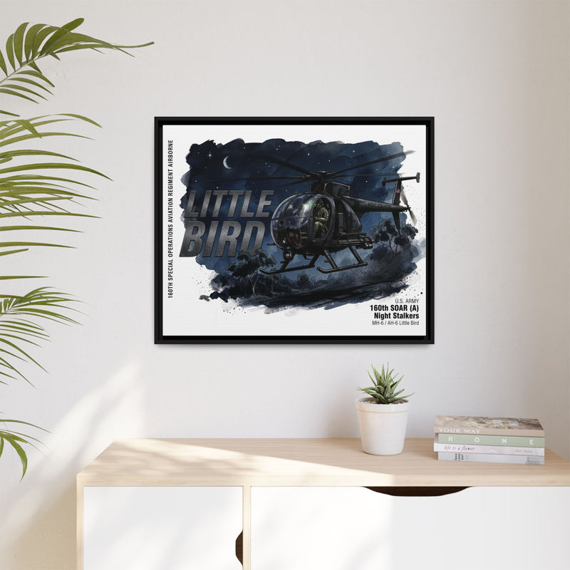 Little Bird Helicopter Framed Canvas Print — Military Aviation Wall Art