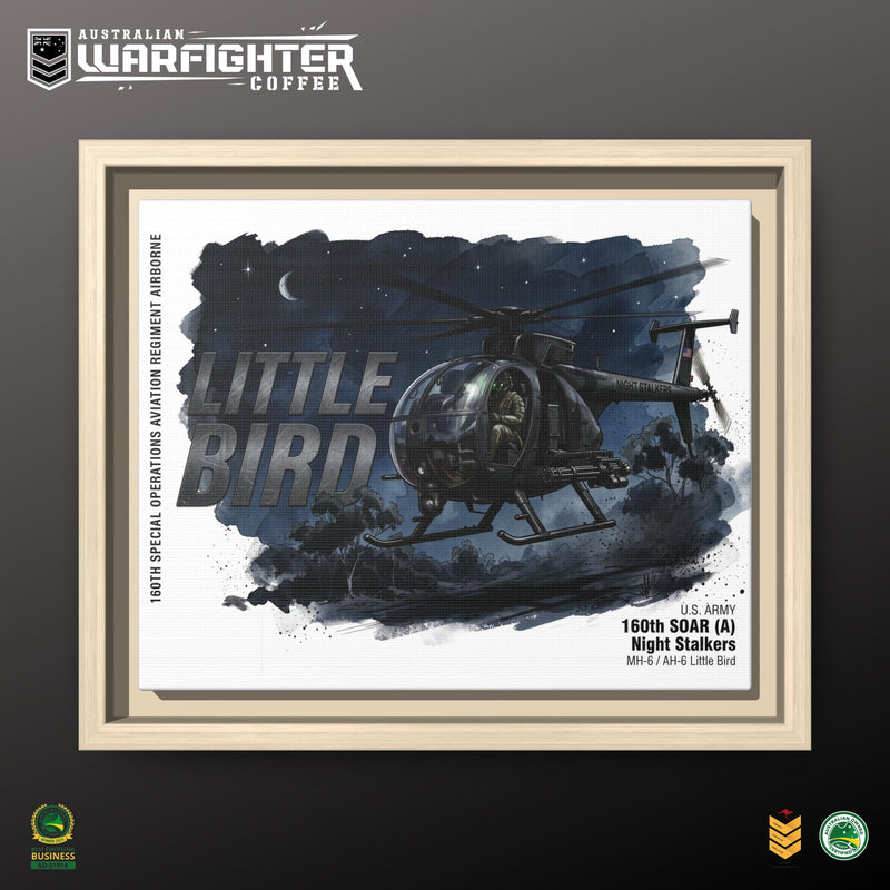 Little Bird Helicopter Framed Canvas Print — Military Aviation Wall Art