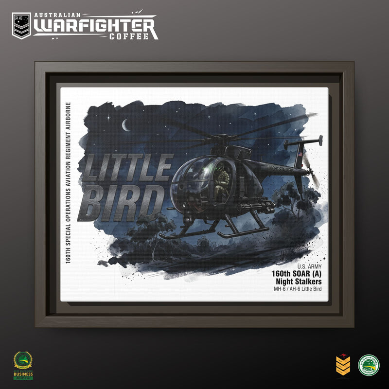 Little Bird Helicopter Framed Canvas Print — Military Aviation Wall Art