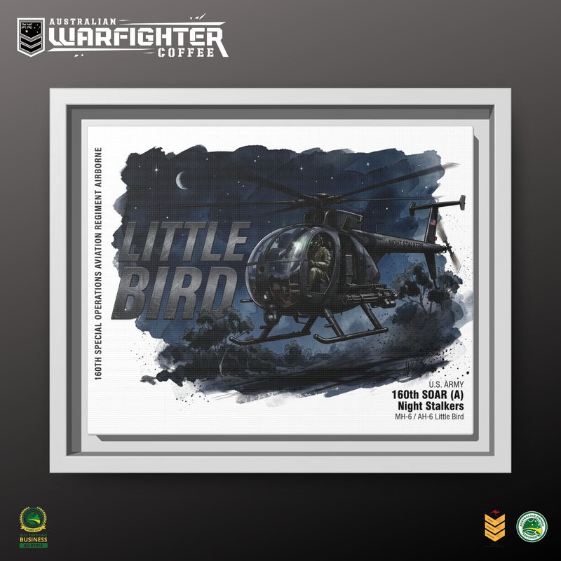 Little Bird Helicopter Framed Canvas Print — Military Aviation Wall Art