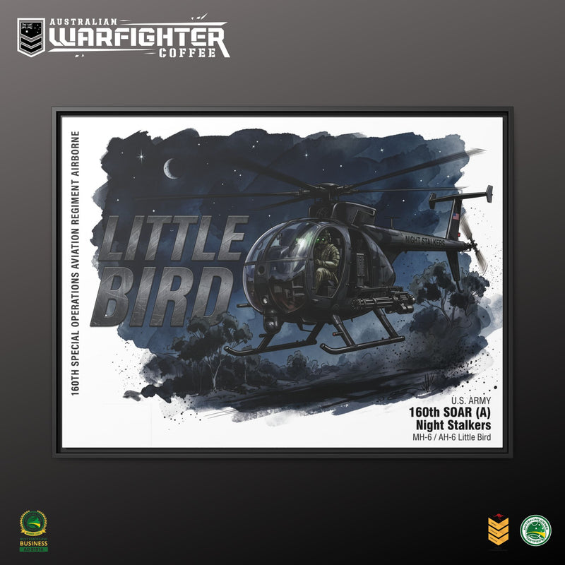Little Bird Helicopter Framed Canvas Print — Military Aviation Wall Art