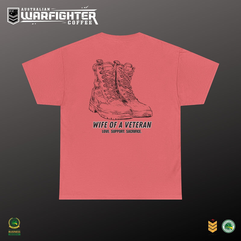 Wife of a Veteran T-Shirt — flat lay product shot, Australian Warfighters Coffee