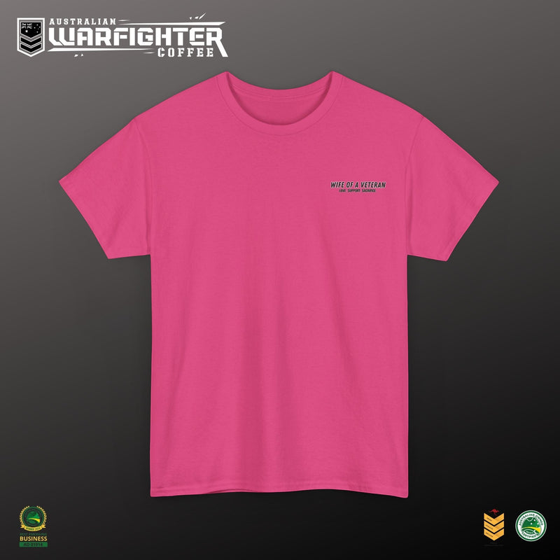 Wife of a Veteran T-Shirt — front view — colour variant, Australian Warfighters Coffee