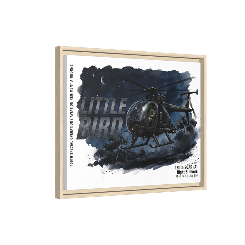 Little Bird Helicopter Framed Canvas Print — Military Aviation Wall Art