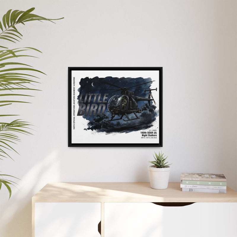 Little Bird Helicopter Framed Canvas Print — Military Aviation Wall Art