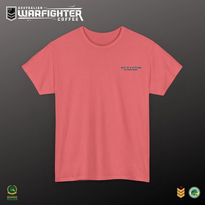 Wife of a Veteran T-Shirt — lifestyle photo, Australian Warfighters Coffee