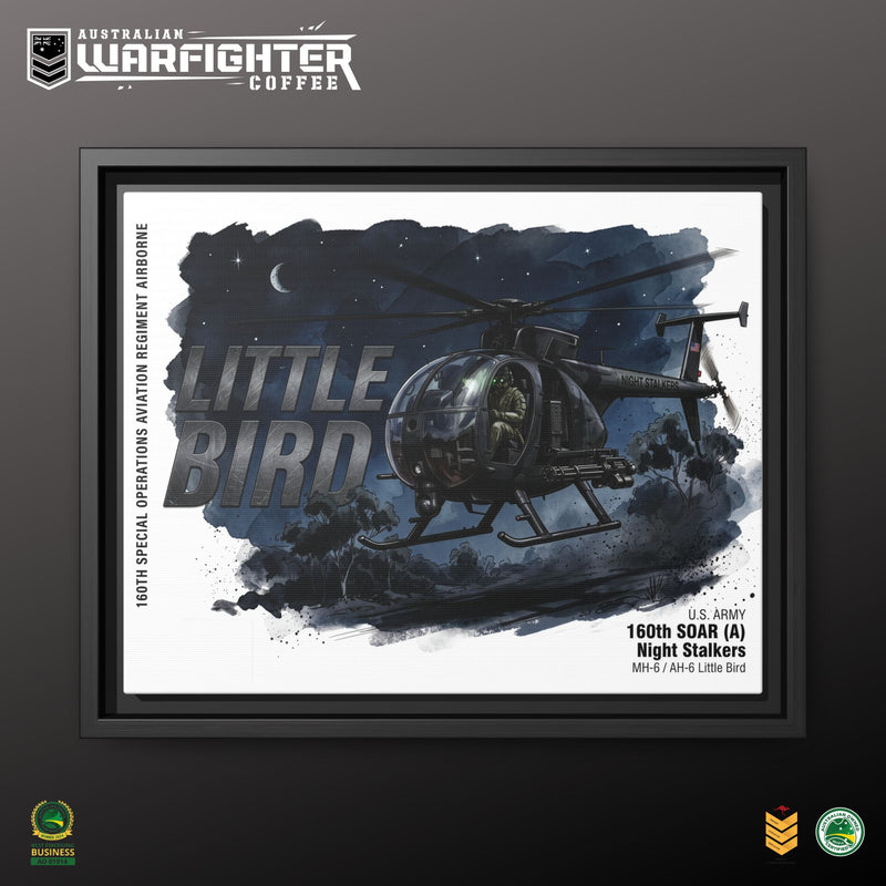 Little Bird Helicopter Framed Canvas Print — Military Aviation Wall Art