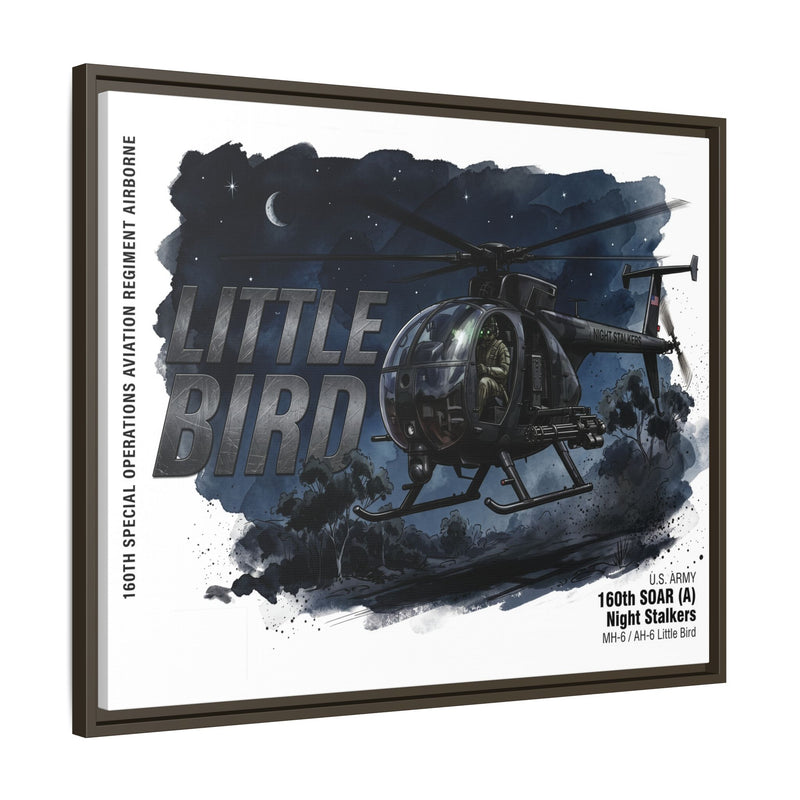 Little Bird Helicopter Framed Canvas Print — Military Aviation Wall Art