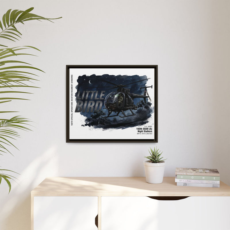 Little Bird Helicopter Framed Canvas Print — Military Aviation Wall Art
