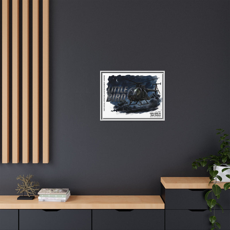 Little Bird Helicopter Framed Canvas Print — Military Aviation Wall Art