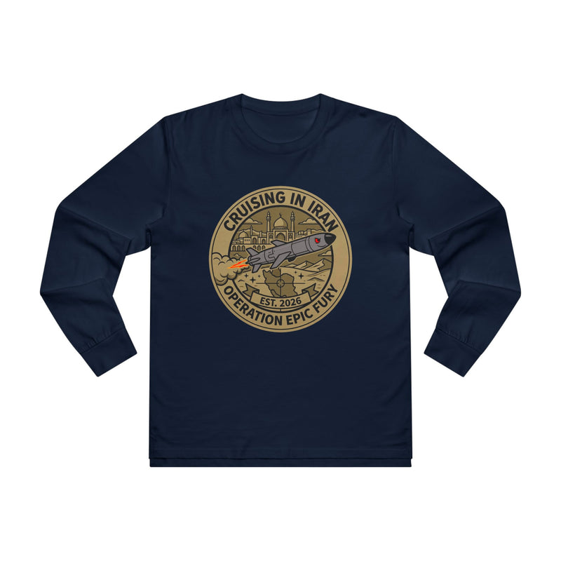 Cruising in Iraq Patch Longsleeve Tee - Operation Epic Fury Military Shirt — flat lay product shot, Australian Warfighters Coffee