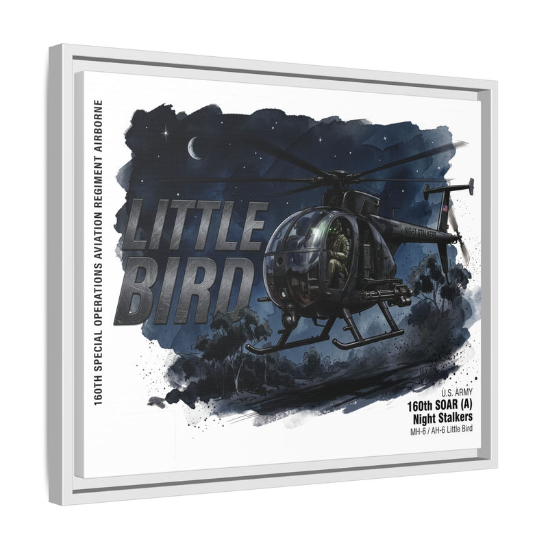 Little Bird Helicopter Framed Canvas Print — Military Aviation Wall Art