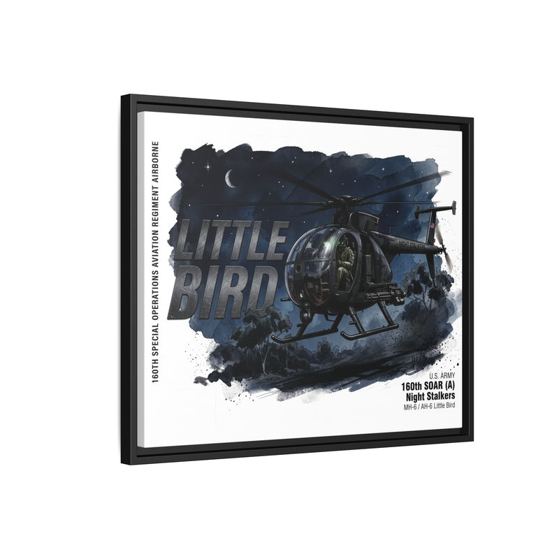 Little Bird Helicopter Framed Canvas Print — Military Aviation Wall Art
