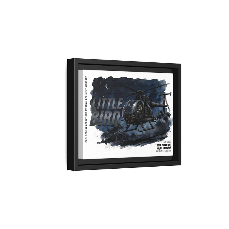 Little Bird Helicopter Framed Canvas Print — Military Aviation Wall Art