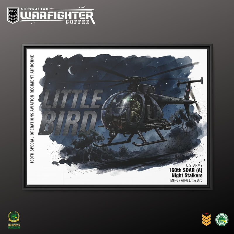 Little Bird Helicopter Framed Canvas Print — Military Aviation Wall Art