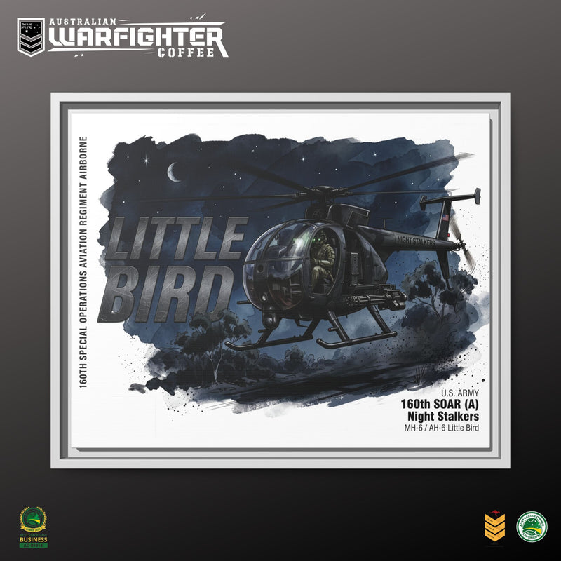 Little Bird Helicopter Framed Canvas Print — Military Aviation Wall Art