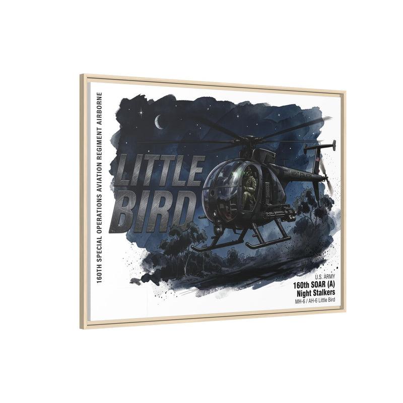 Little Bird Helicopter Framed Canvas Print — Military Aviation Wall Art