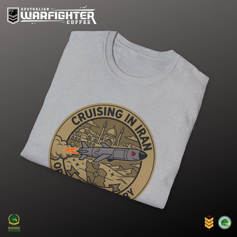 Cruising in Iran — folded flat lay, Australian Warfighters Coffee