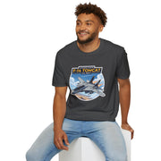 F-14 Tomcat US Navy Aviation T-Shirt — Vintage Fighter Jet Graphic — model wearing — fourth colour, Australian Warfighters Coffee