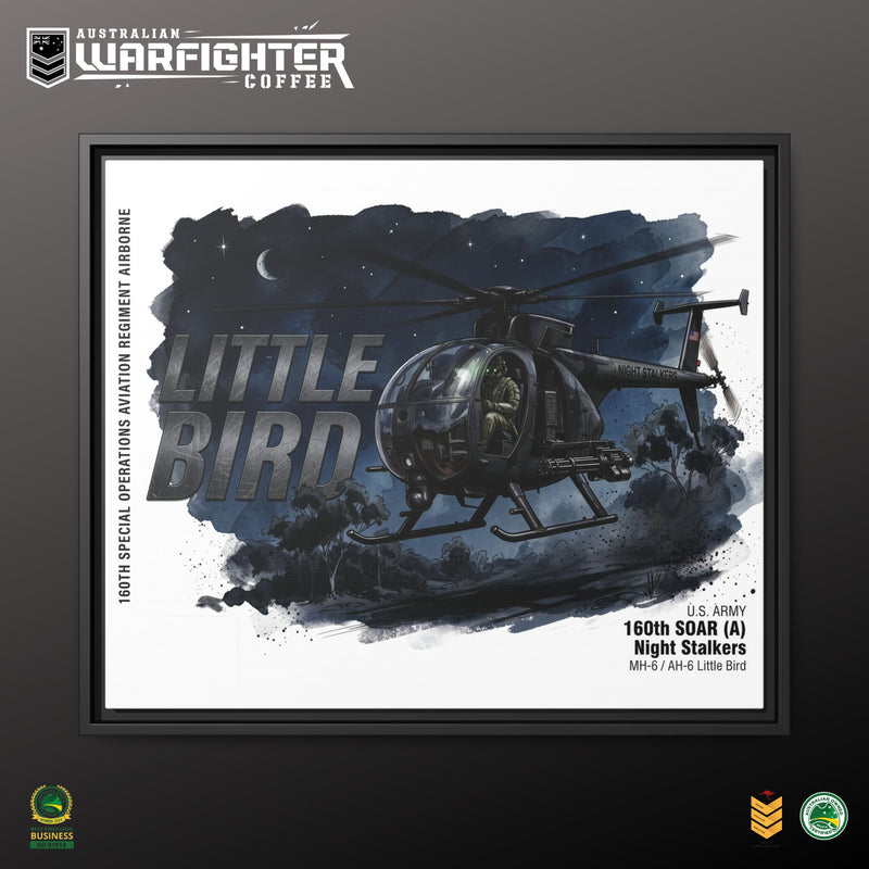 Little Bird Helicopter Framed Canvas Print — Military Aviation Wall Art