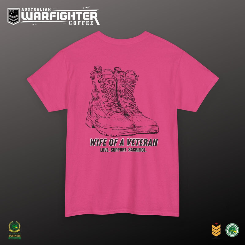 Wife of a Veteran T-Shirt — back view — colour variant, Australian Warfighters Coffee