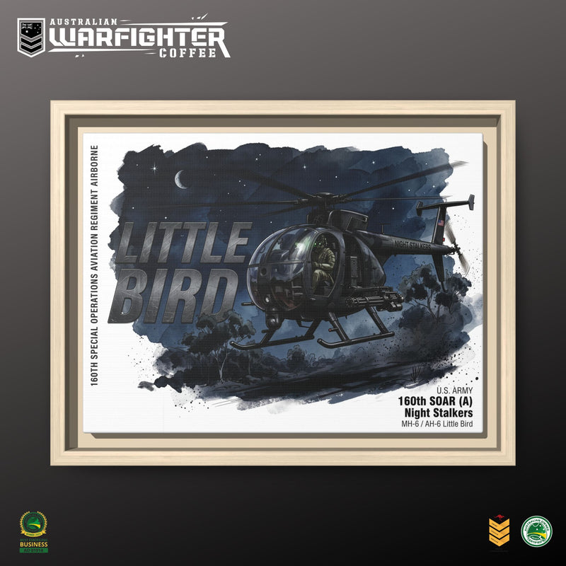 Little Bird Helicopter Framed Canvas Print — Military Aviation Wall Art