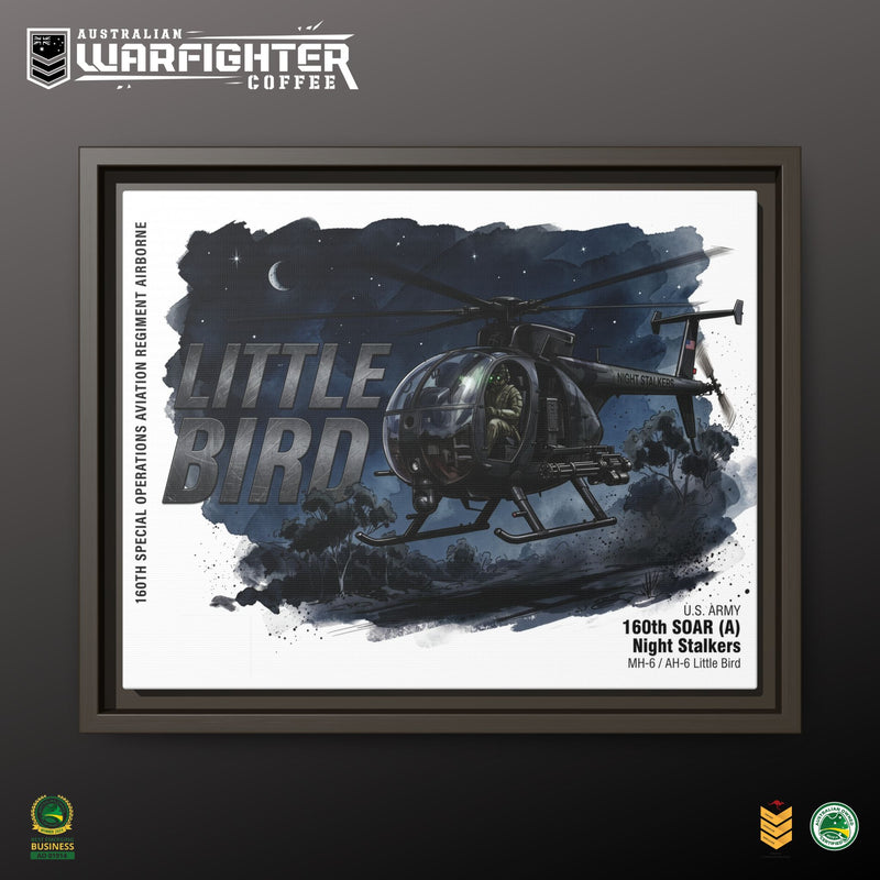 Little Bird Helicopter Framed Canvas Print — Military Aviation Wall Art