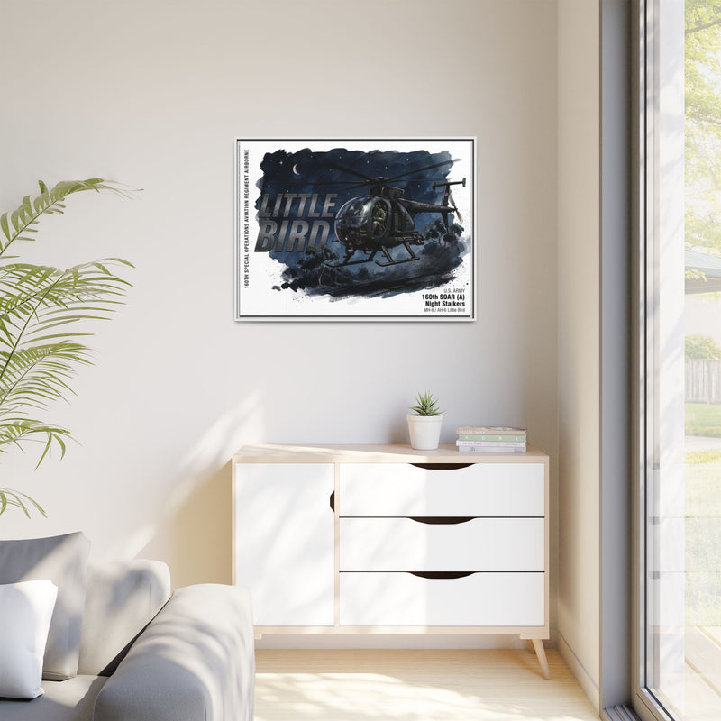 Little Bird Helicopter Framed Canvas Print — Military Aviation Wall Art