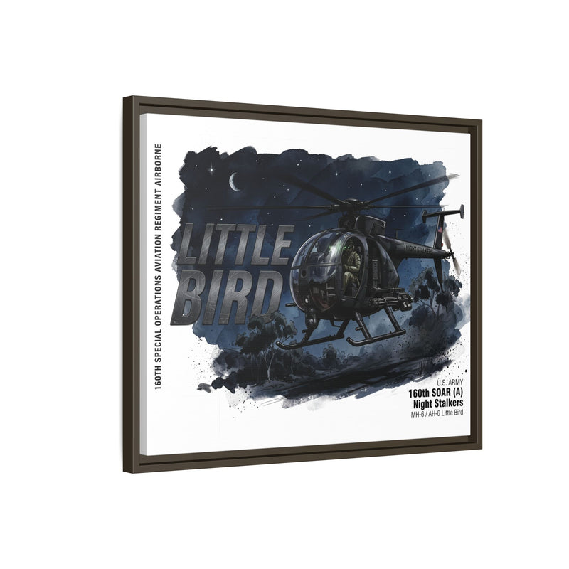 Little Bird Helicopter Framed Canvas Print — Military Aviation Wall Art