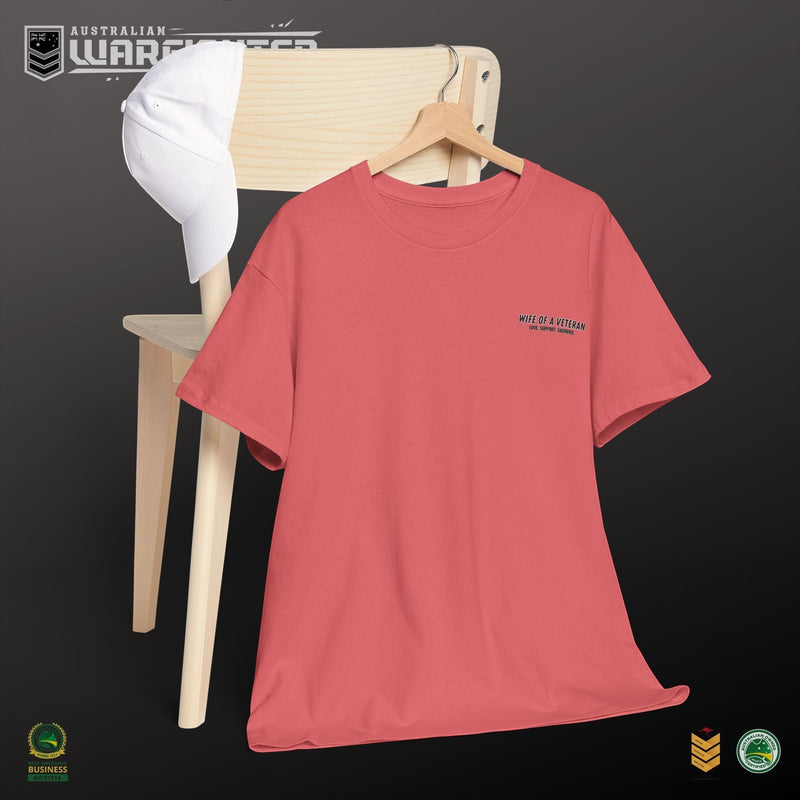 Wife of a Veteran T-Shirt — model wearing — colour variant, Australian Warfighters Coffee