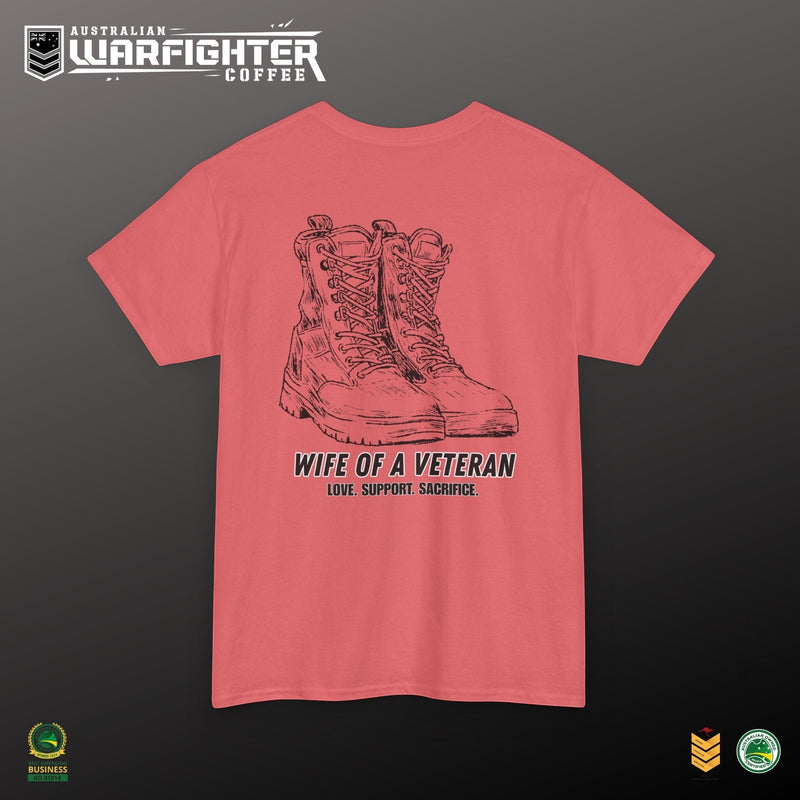 Wife of a Veteran T-Shirt — worn casual, Australian Warfighters Coffee