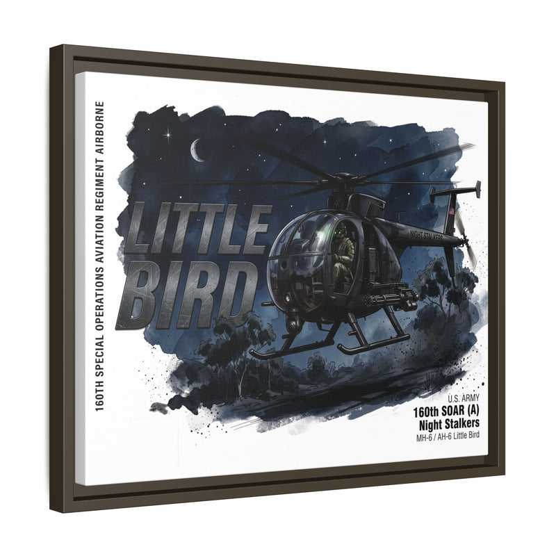 Little Bird Helicopter Framed Canvas Print — Military Aviation Wall Art