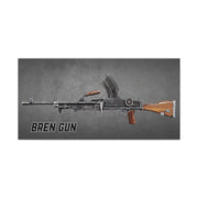 Illustration of a Bren gun on a gray background with 'Bren Gun' text.