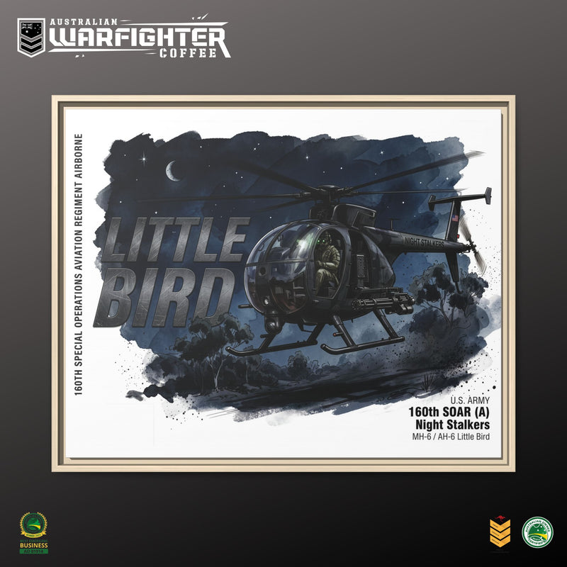 Little Bird Helicopter Framed Canvas Print — Military Aviation Wall Art