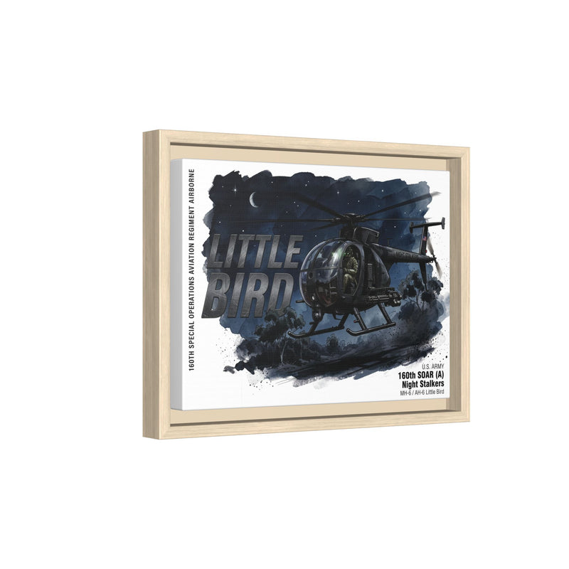 Little Bird Helicopter Framed Canvas Print — Military Aviation Wall Art