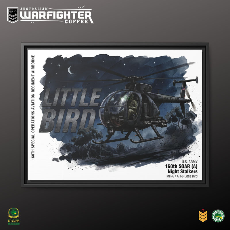 Little Bird Helicopter Framed Canvas Print — Military Aviation Wall Art