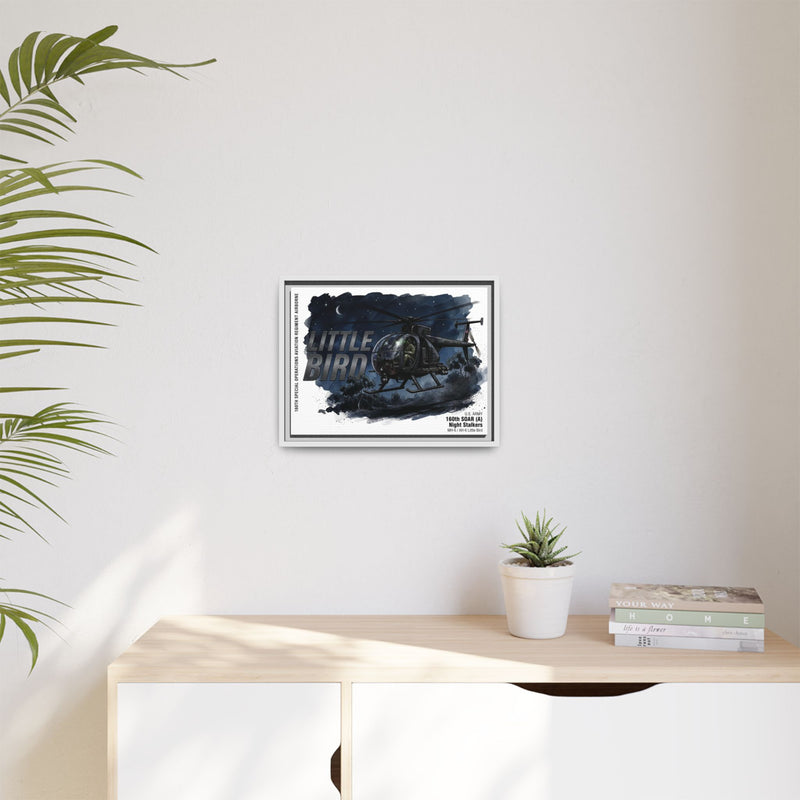 Little Bird Helicopter Framed Canvas Print — Military Aviation Wall Art