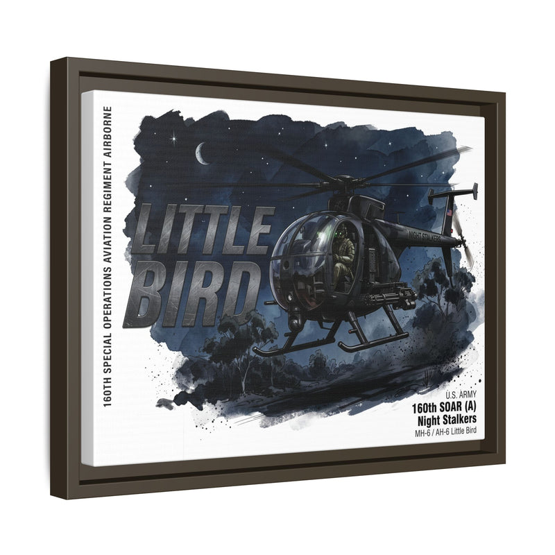 Little Bird Helicopter Framed Canvas Print — Military Aviation Wall Art