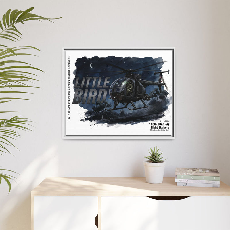 Little Bird Helicopter Framed Canvas Print — Military Aviation Wall Art
