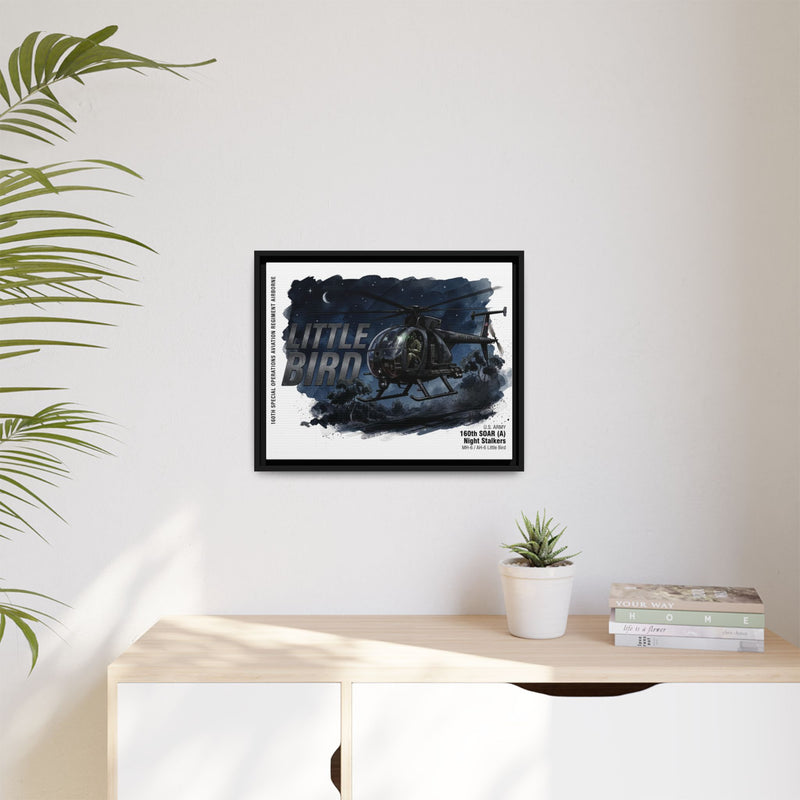 Little Bird Helicopter Framed Canvas Print — Military Aviation Wall Art