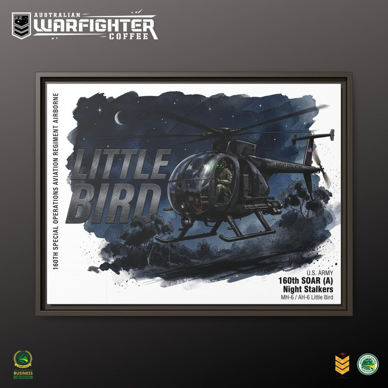 Little Bird Helicopter Framed Canvas Print — Military Aviation Wall Art