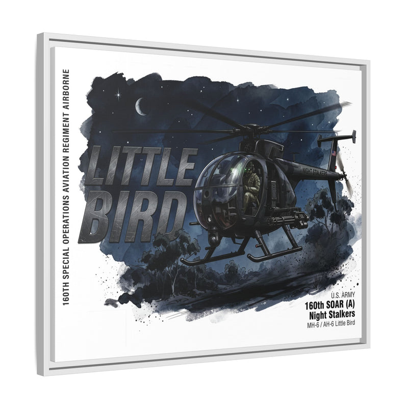 Little Bird Helicopter Framed Canvas Print — Military Aviation Wall Art