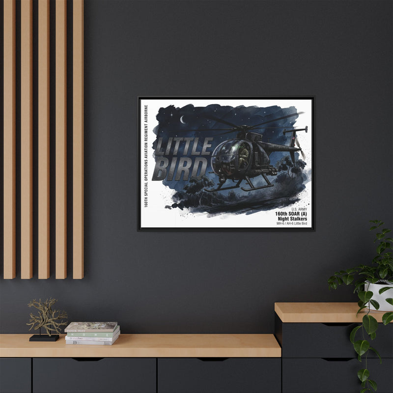 Little Bird Helicopter Framed Canvas Print — Military Aviation Wall Art