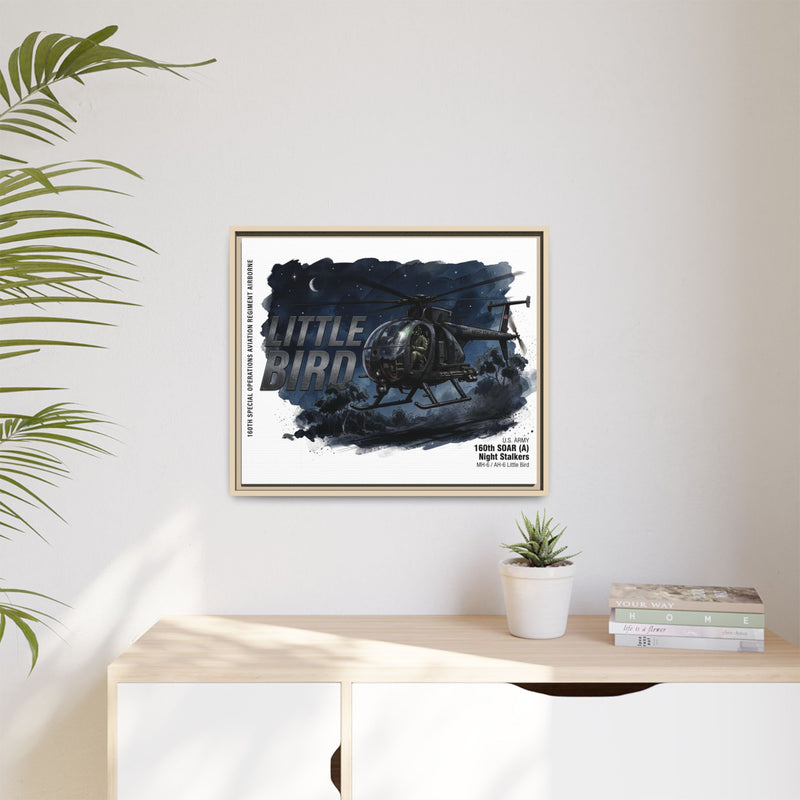 Little Bird Helicopter Framed Canvas Print — Military Aviation Wall Art