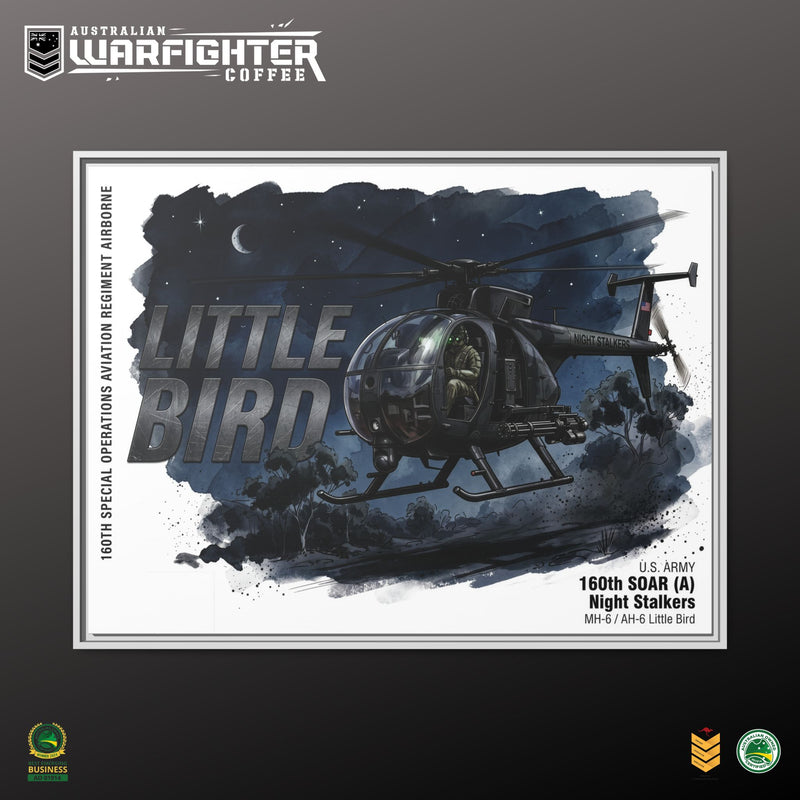 Little Bird Helicopter Framed Canvas Print — Military Aviation Wall Art