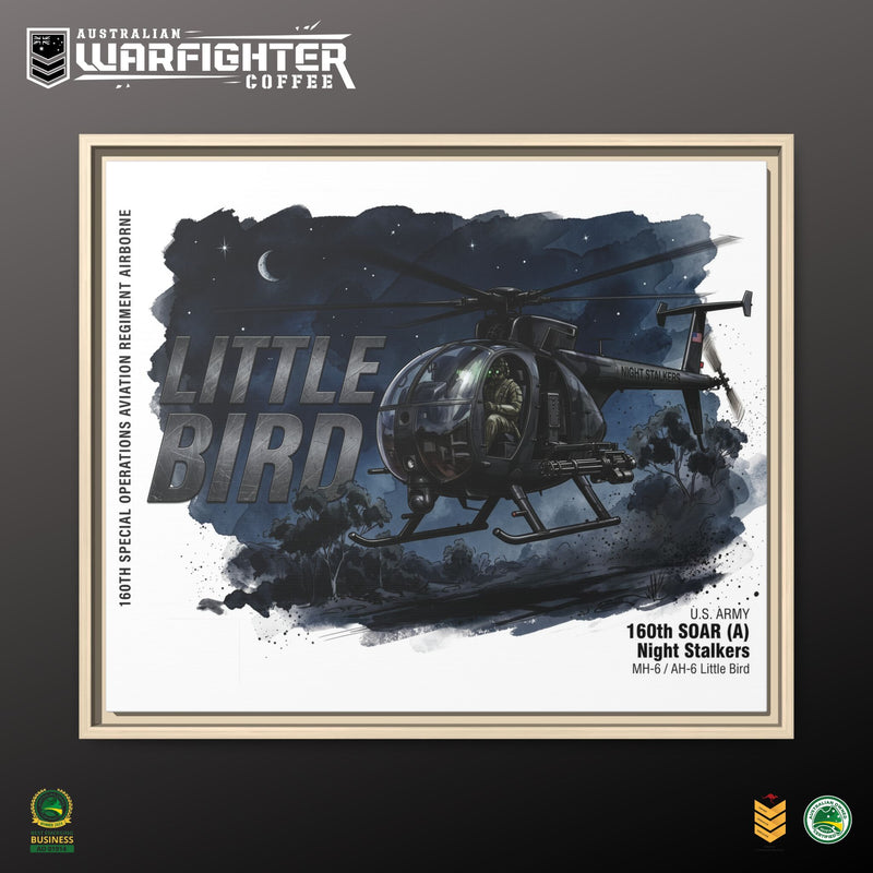 Little Bird Helicopter Framed Canvas Print — Military Aviation Wall Art