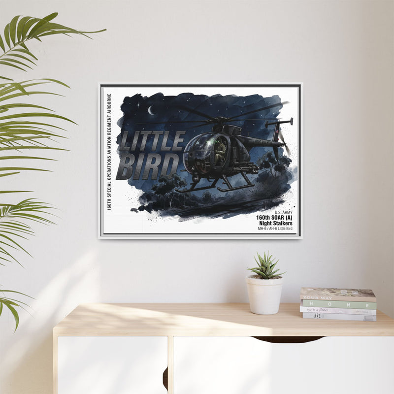 Little Bird Helicopter Framed Canvas Print — Military Aviation Wall Art