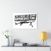 Live Laugh Lay Down Suppressive Fire Acrylic Print — frame corner detail, Australian Warfighters Coffee
