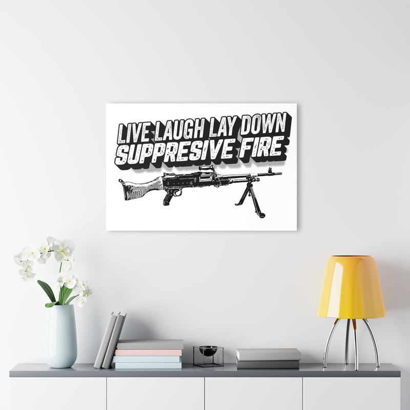 Live Laugh Lay Down Suppressive Fire Acrylic Print — frame corner detail, Australian Warfighters Coffee