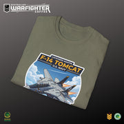 F-14 Tomcat US Navy Aviation T-Shirt — Vintage Fighter Jet Graphic — on-body detail, Australian Warfighters Coffee